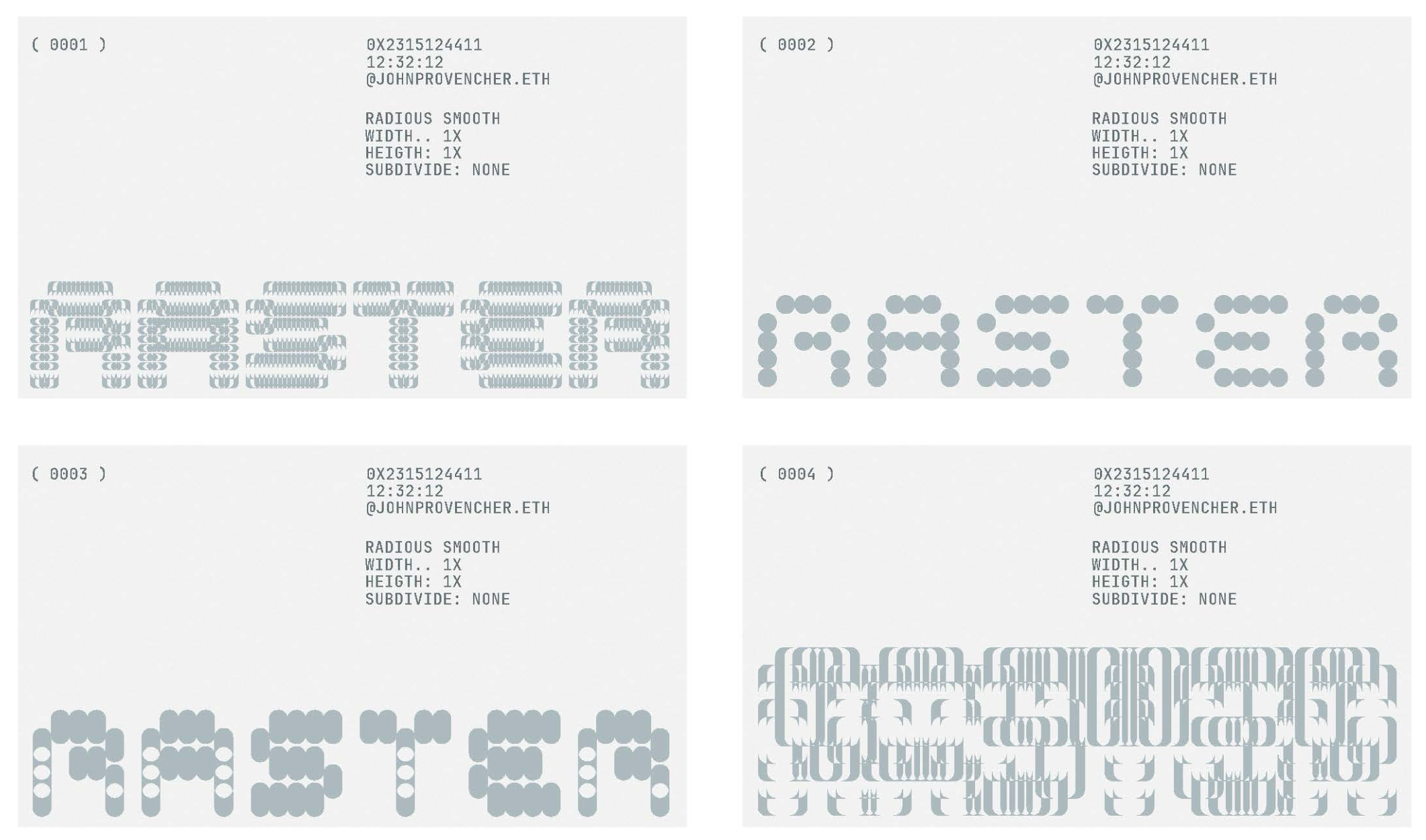 John Provencher's early sketches of Raster's generative logo project, 2026. Courtesy of the artist and Raster