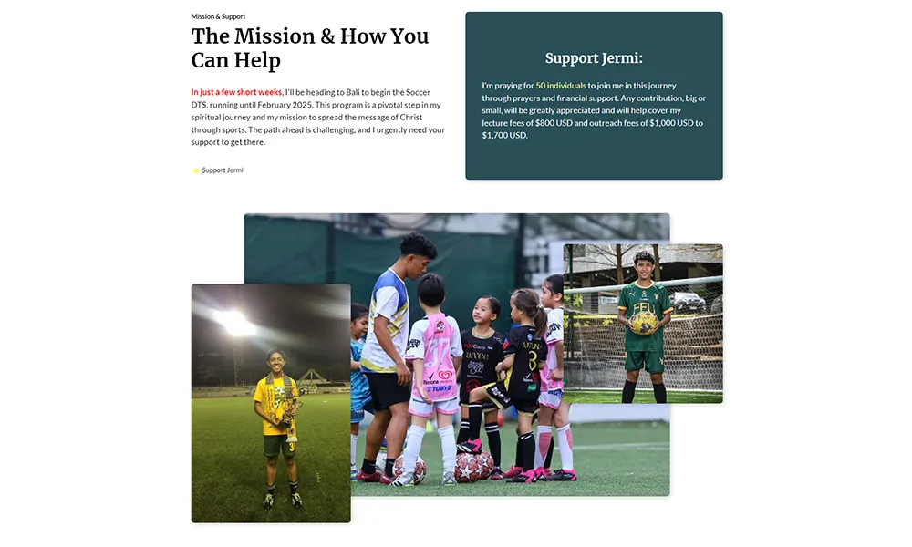 A image of a website with images of athletes and kids