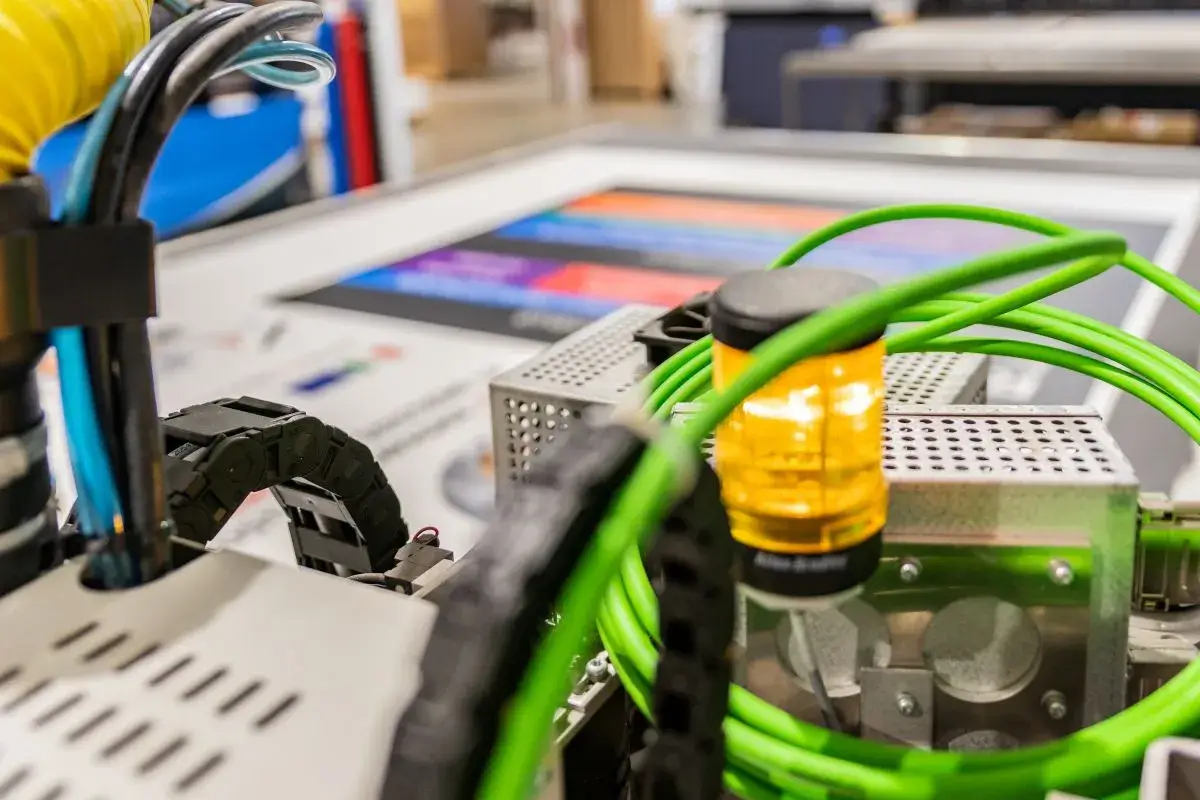 Manufacturing equipment close-up shot.