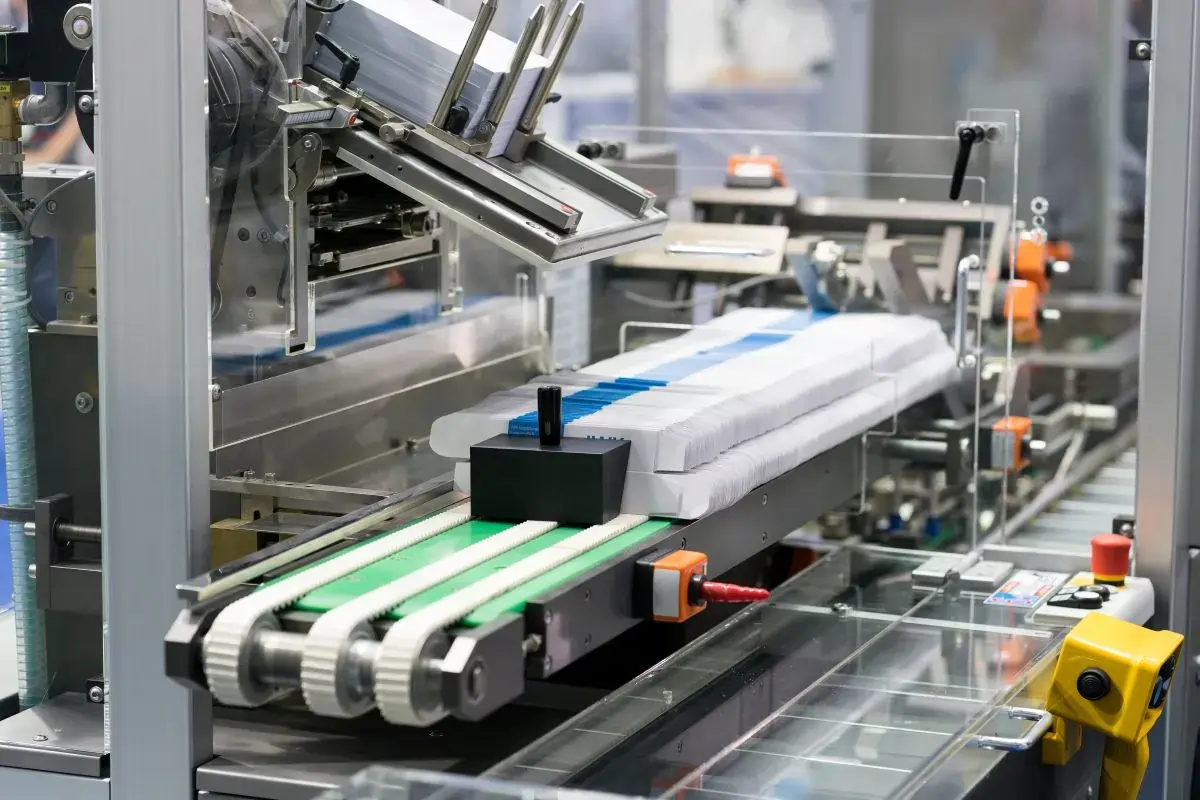 Manufacturing equipment on an assembly line in a facility.