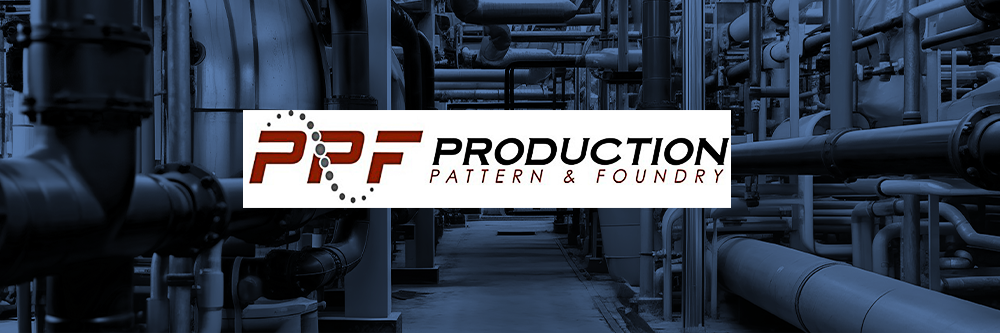 "PPF" logo in red text and below sits "production" in black text and then below that sits "pattern & foundry" in a light red color all sitting on a white background.