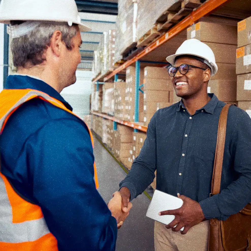  A manager shaking an employee’s hand after a successful performance review