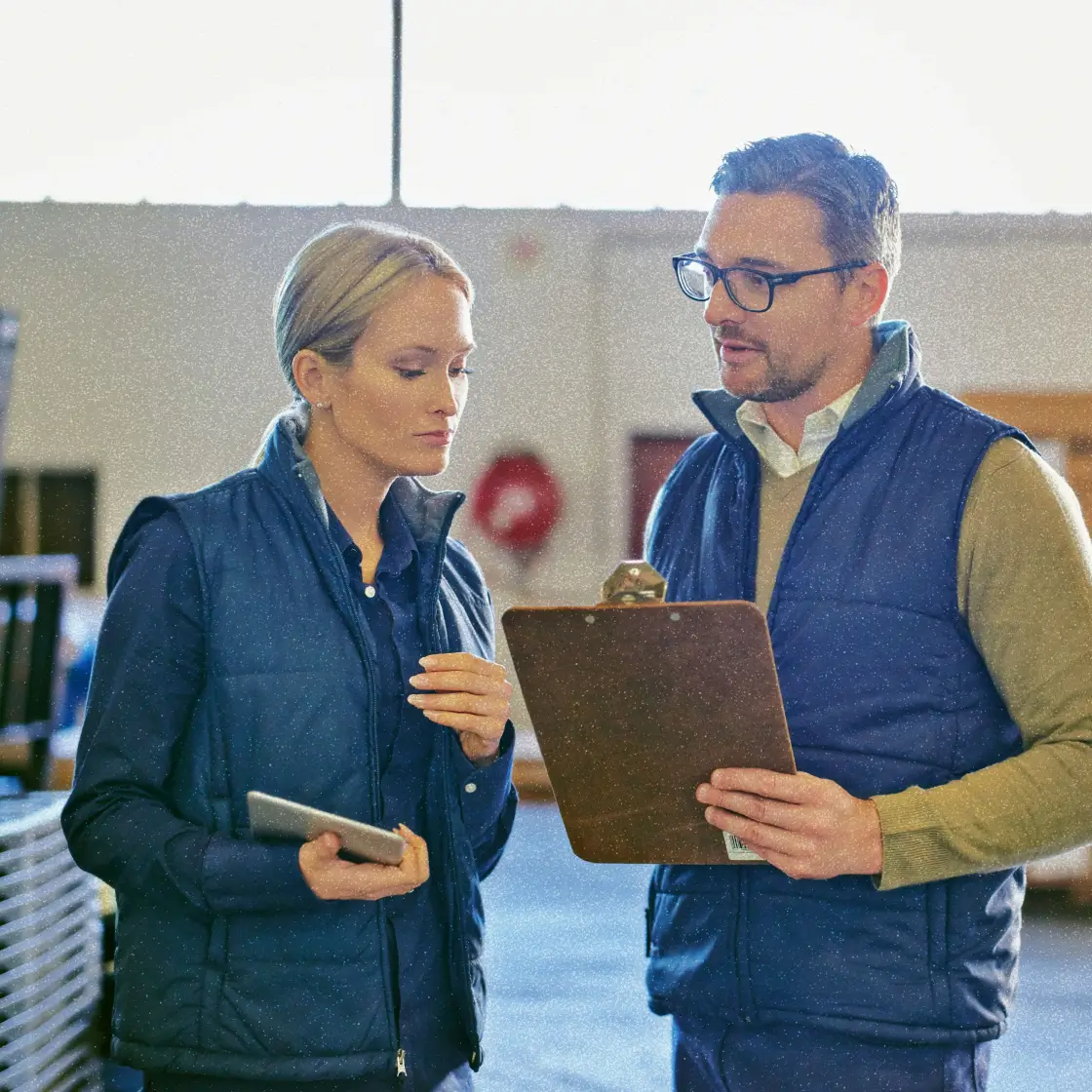 A Manufacturing Business Advisor discusses the scope of an upcoming project with the business owner. 