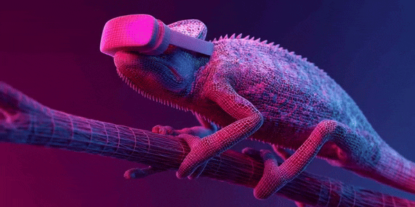 Digital chameleon in a VR headset