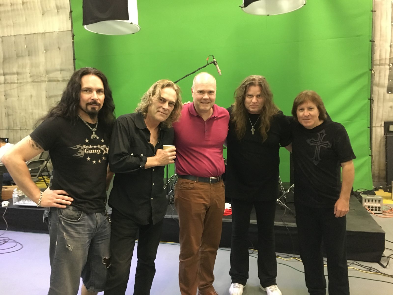 Paul Duffy with the Dio band on a Hollywood green-screen set
