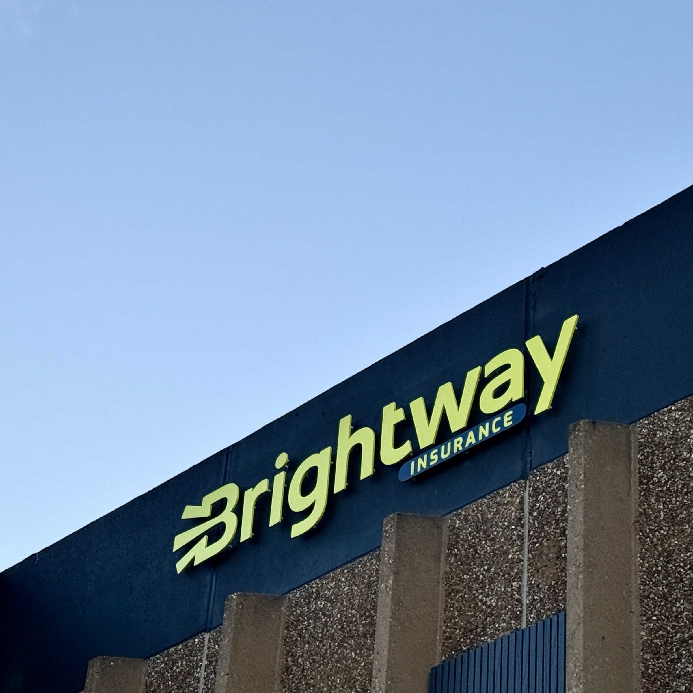 Illuminated channel letters on the Brightway Insurance building fascia
