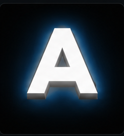 Combination front and halo lit channel letter A at night, lit face with a halo behind it