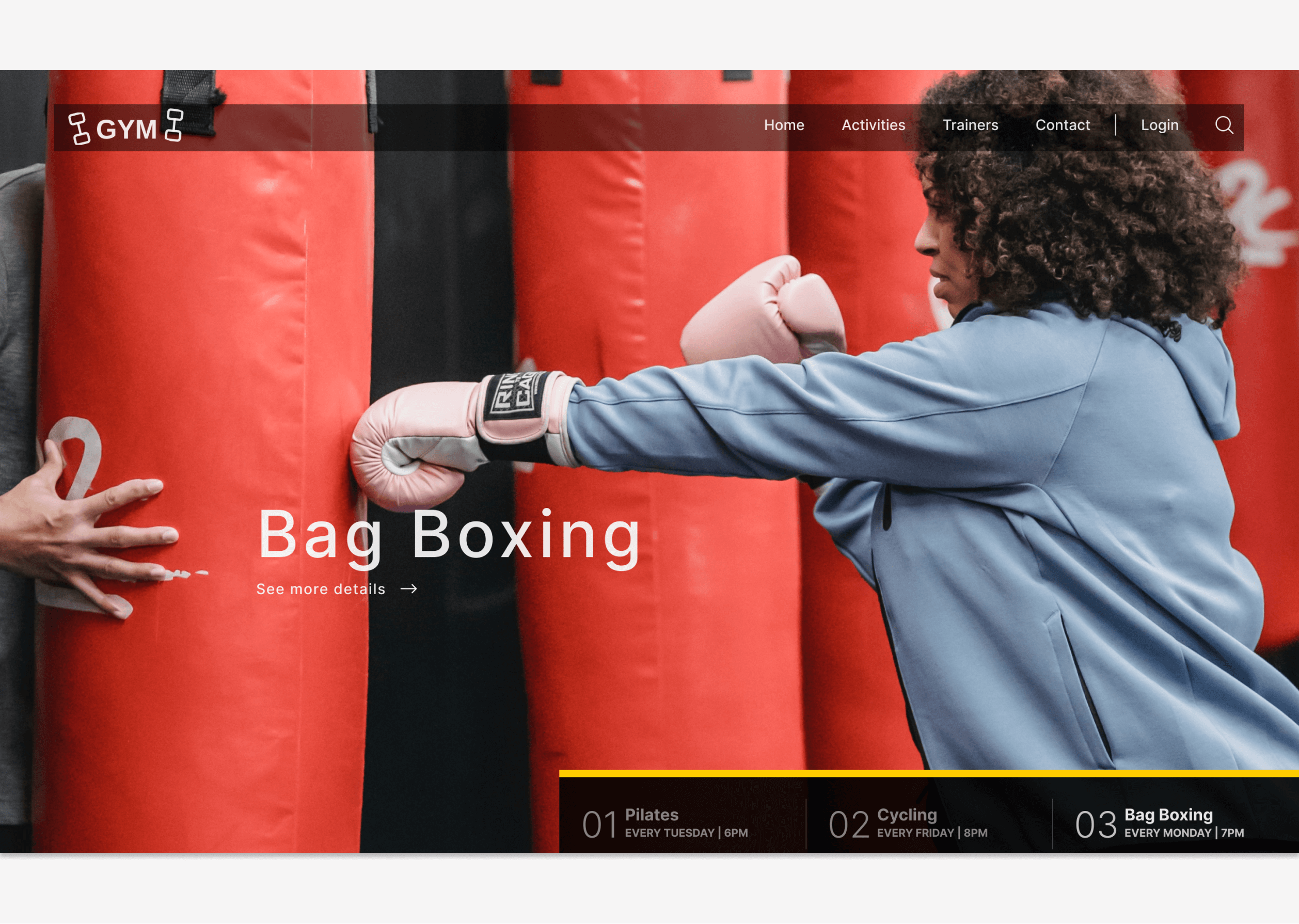 Screenshot of a gym homepage.