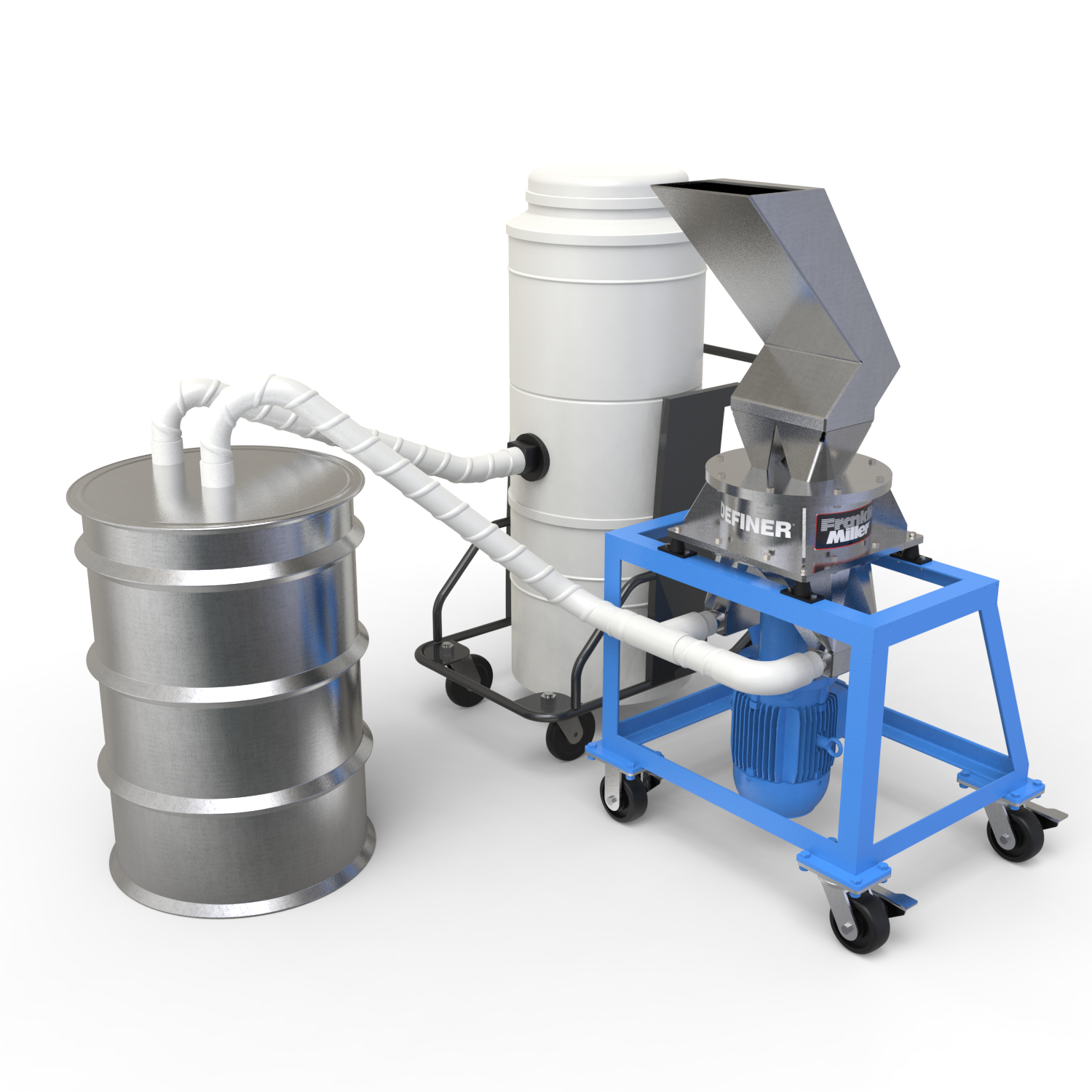 Vertical standing hammer mill with a connected drum