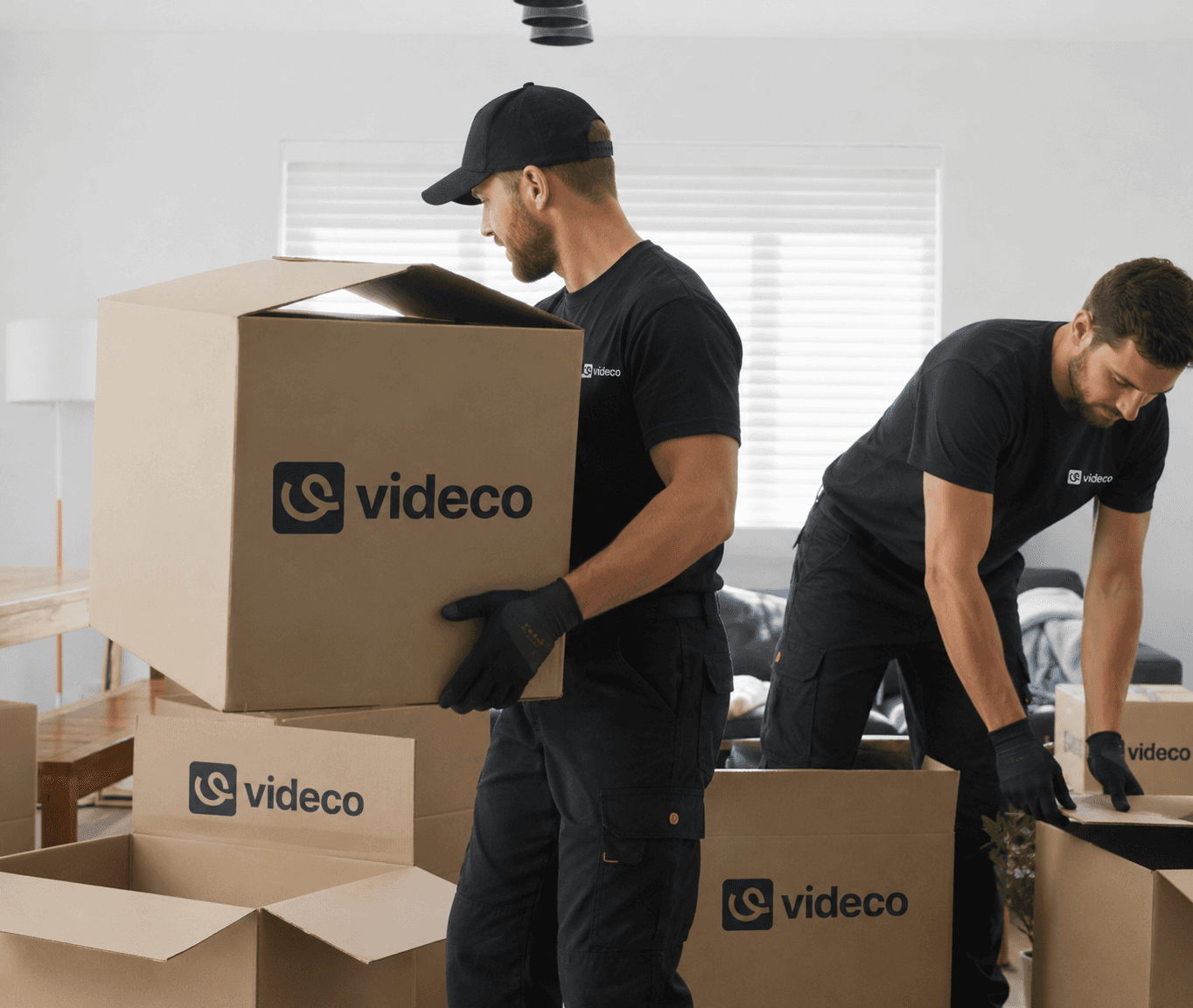 Équipe VIDECO Débarras chargeant des cartons lors d'un débarras de maison