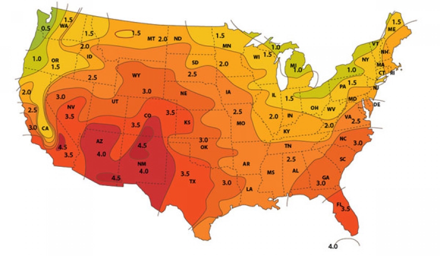 United States solar intensity map - 657ce236b1ac103f4c38844e Sun Map 