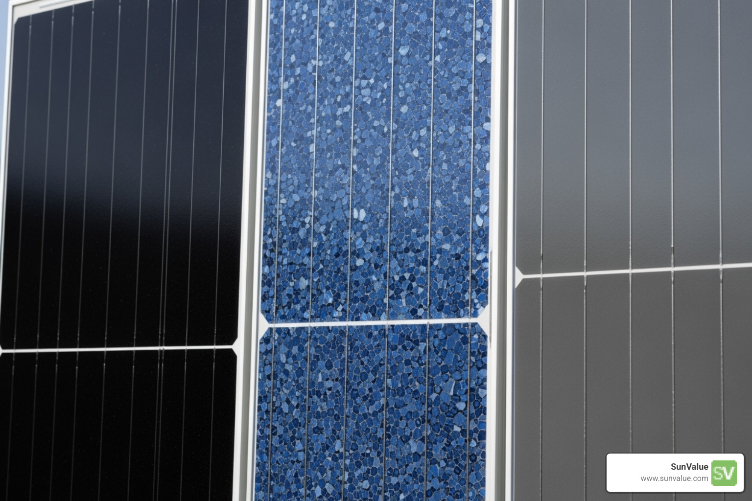 visual difference between monocrystalline, polycrystalline, and thin-film panels - best solar panels for home use visual difference between monocrystalline, polycrystalline, and thin-film panels - best solar panels for home use