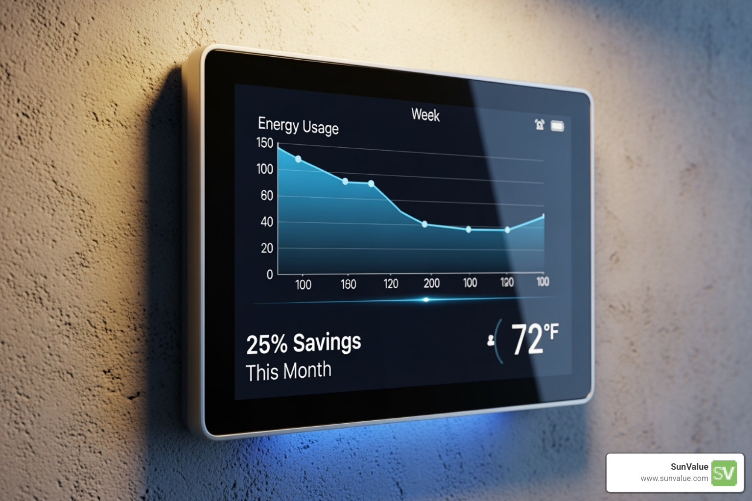 Smart thermostat displaying energy savings - how to use solar panels for home