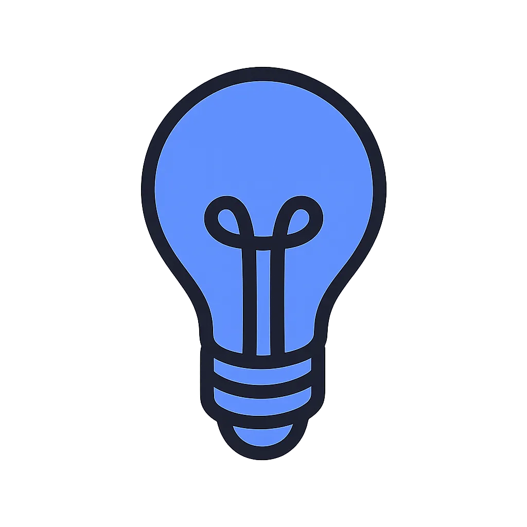 Icône d'ampoule bleue stylisée sur fond gris, symbole d'idée ou d'innovation.
