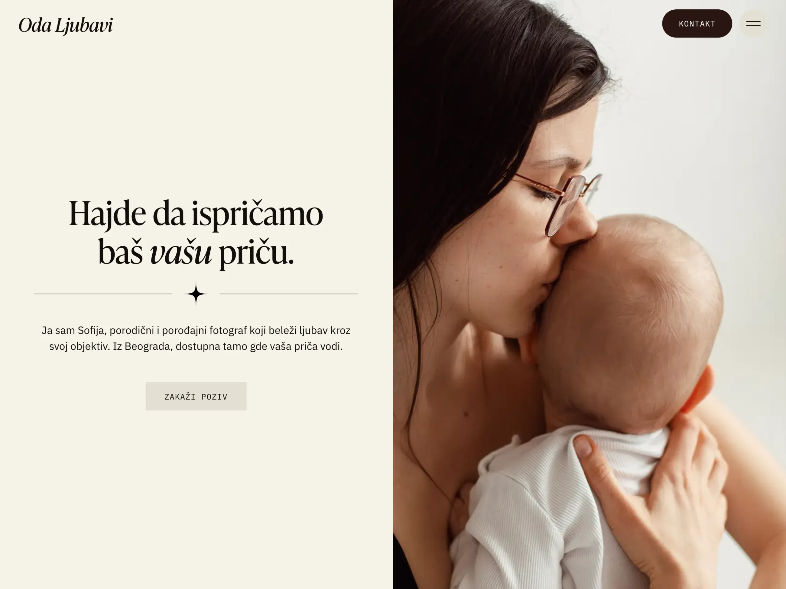 Oda Ljubavi wedding and home birth photographer portfolio website homepage screenshot