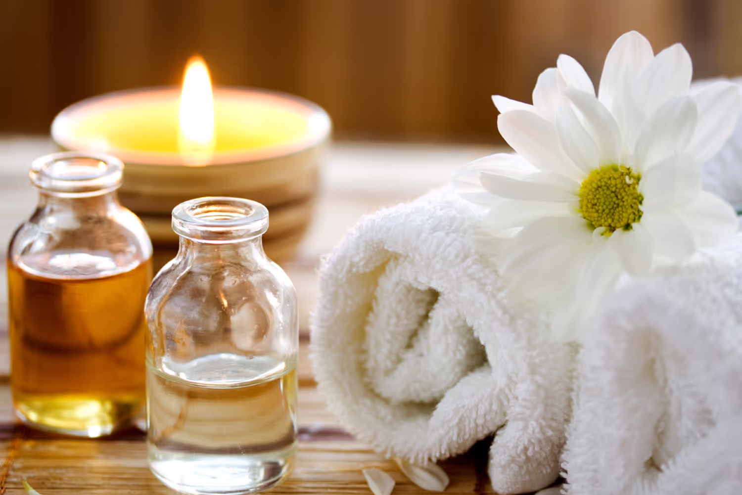Spa oils with white towels