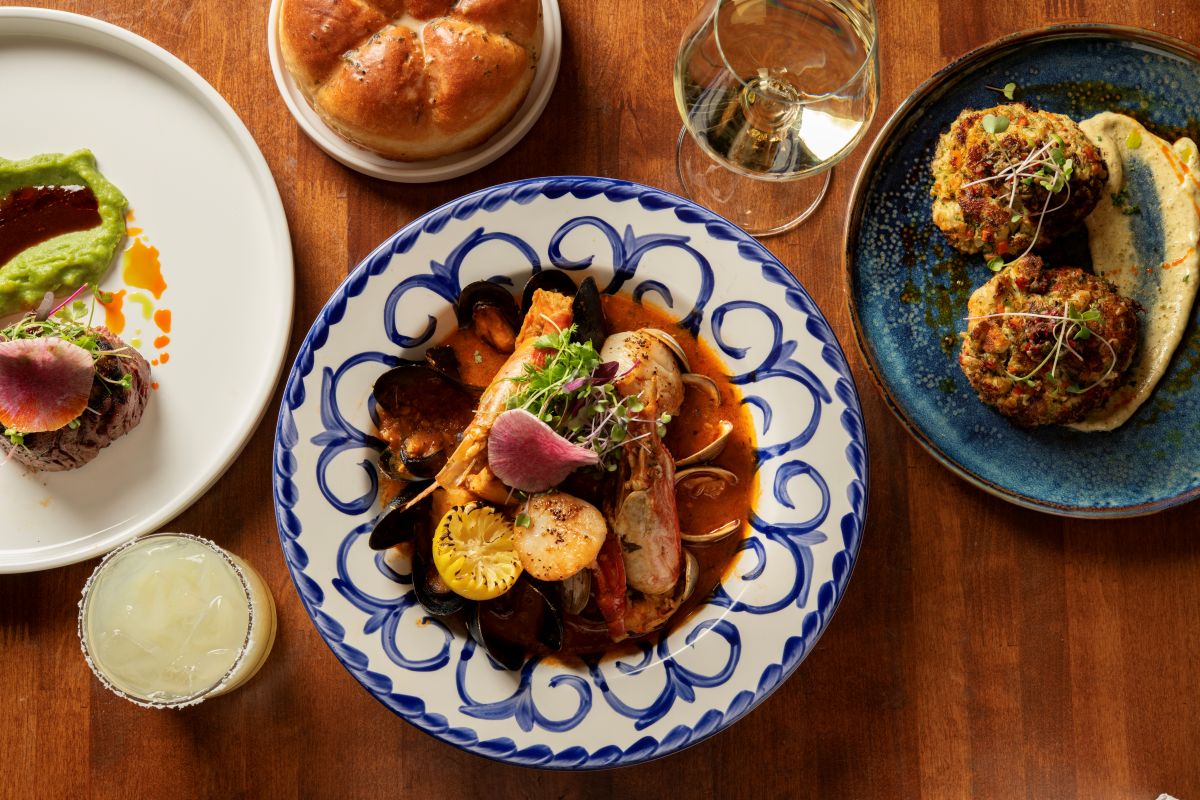 Various dishes of food on table