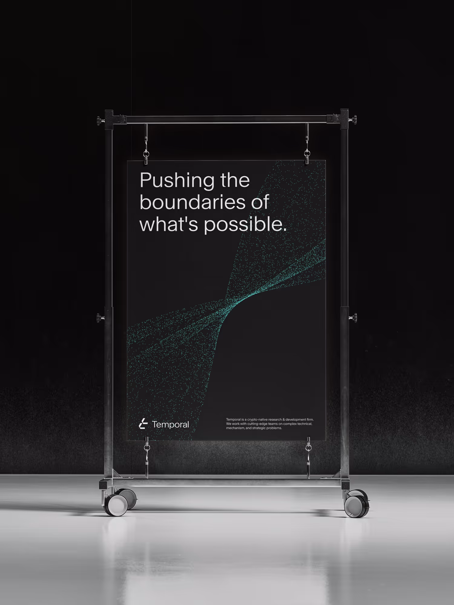 Temporal poster hanging on the poster stand