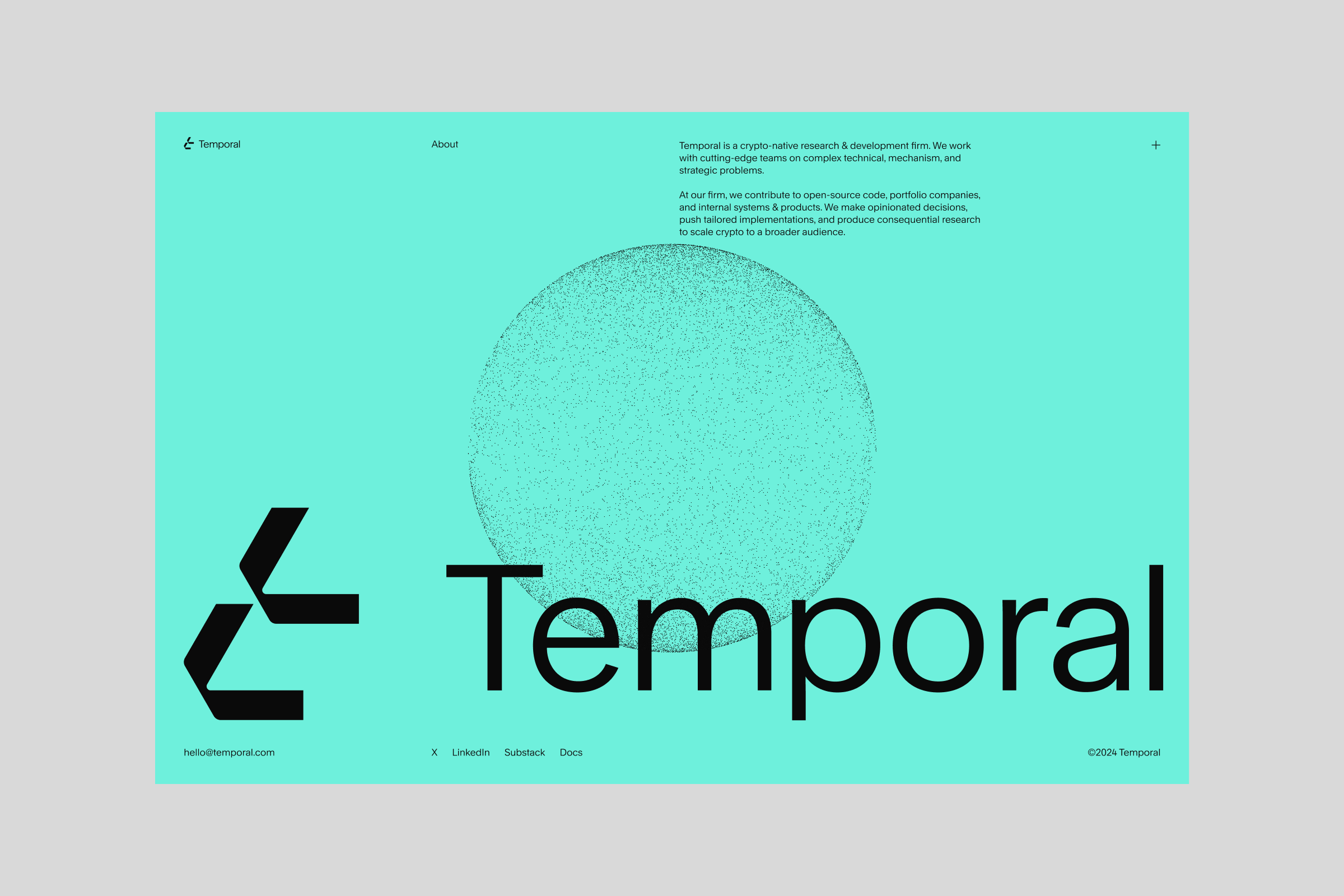 Temporal website's landing page with interactive elements