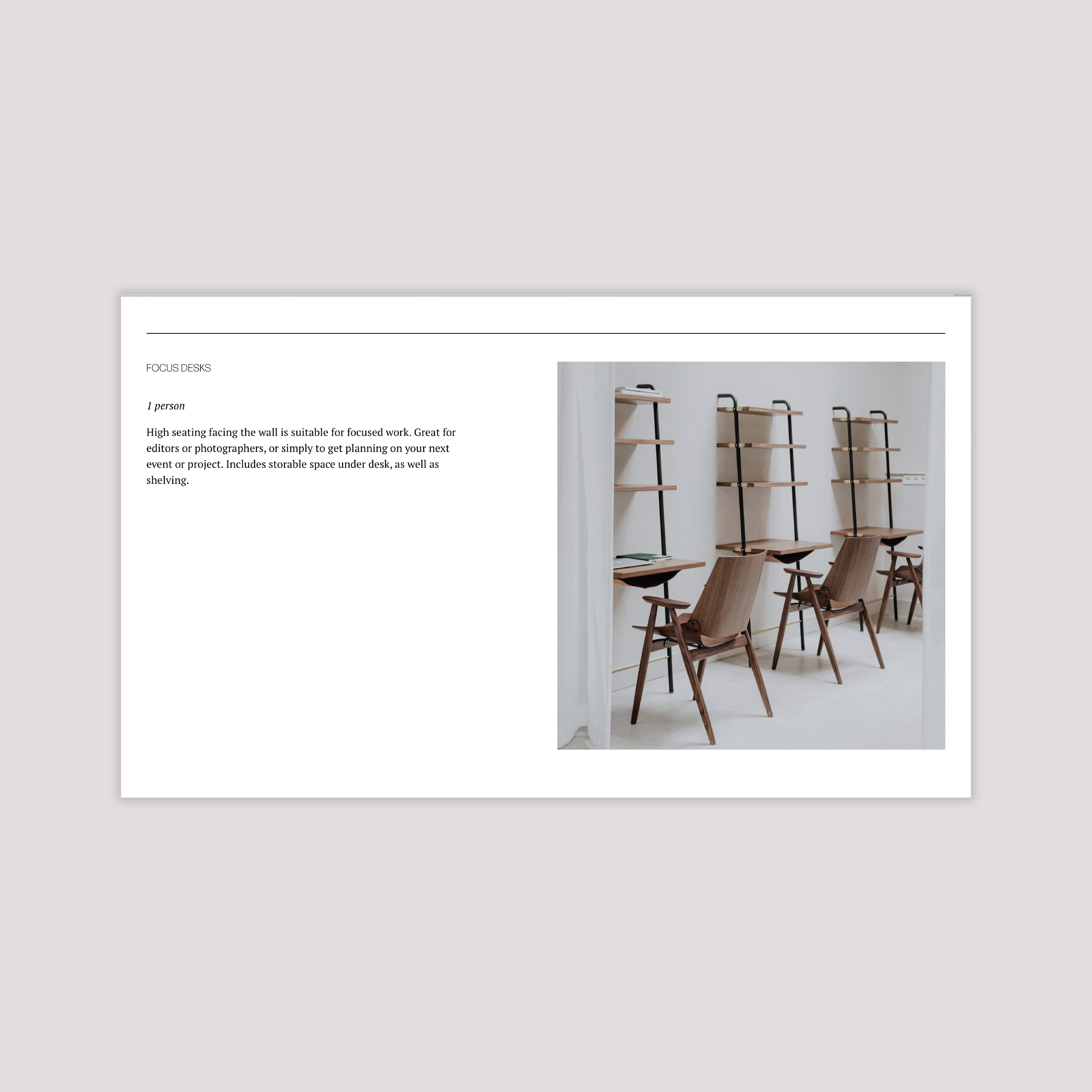 A product section with description and image of chairs
