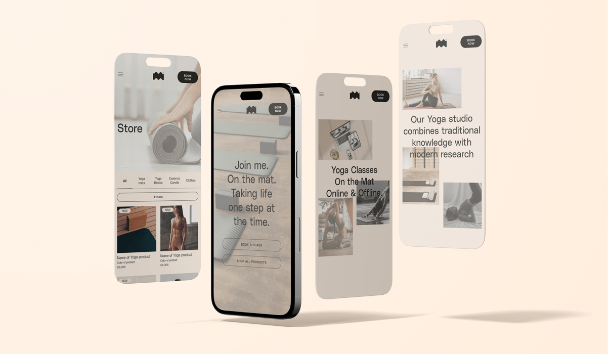 A composition of four iPhones displaying a Life on the Mat website.