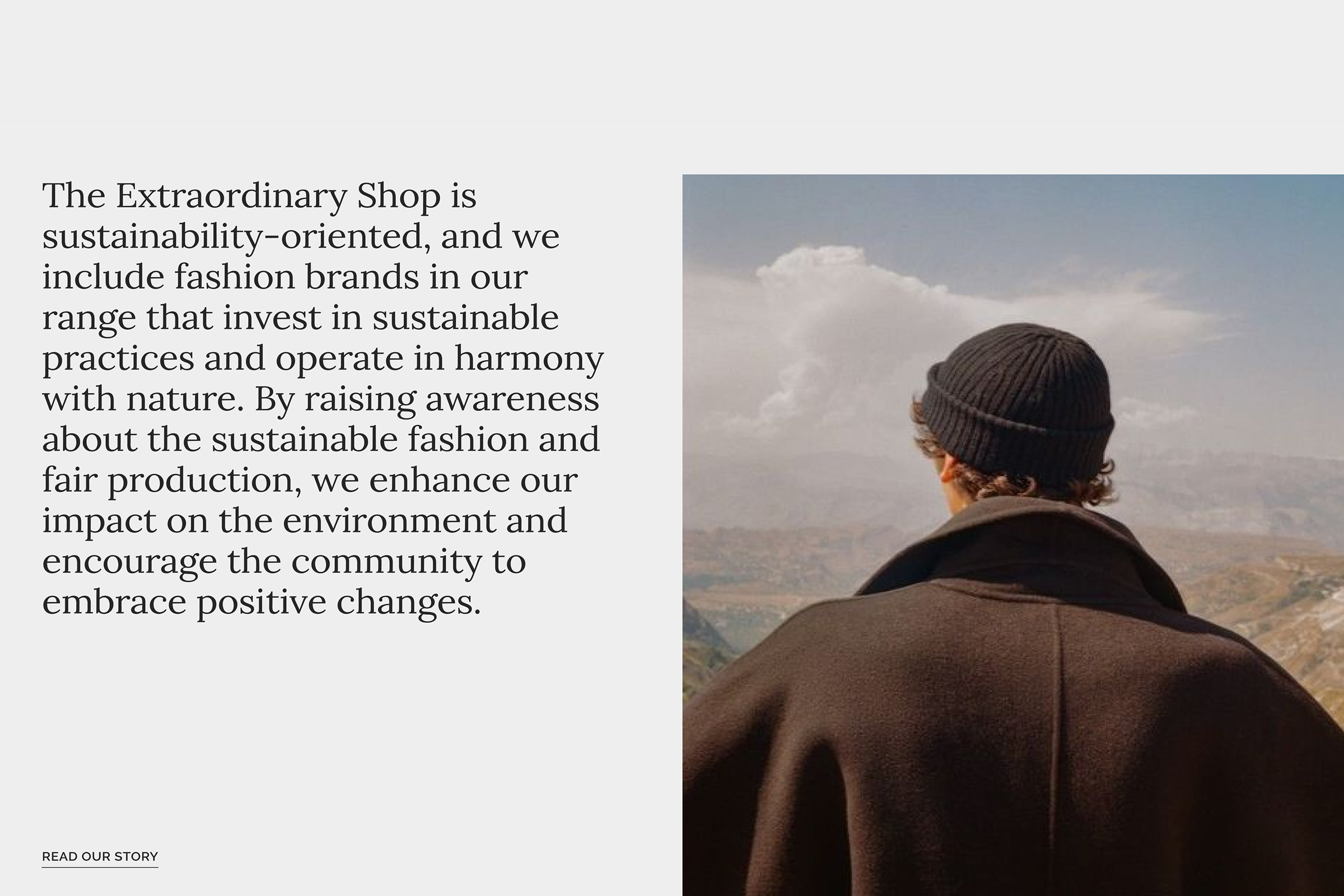 A section of website with text and image of a man staring into the distance