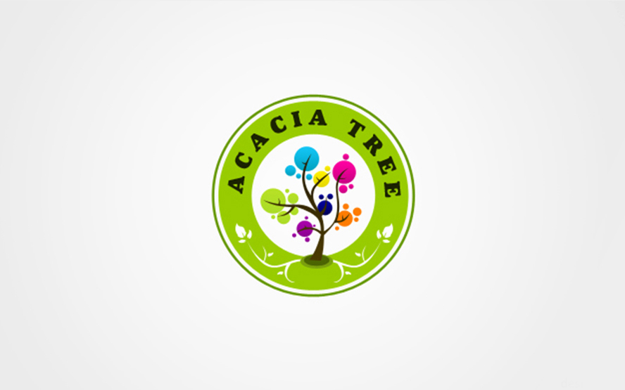White background circular badge logo with a green tree or leaf emblem and border text.