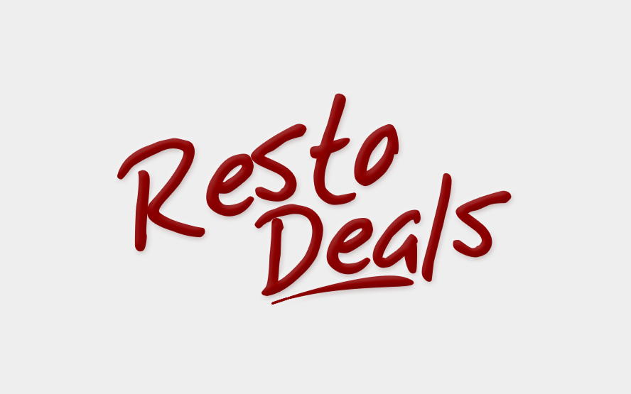 White background wordmark logo reading 'Resto Deals' in red script.