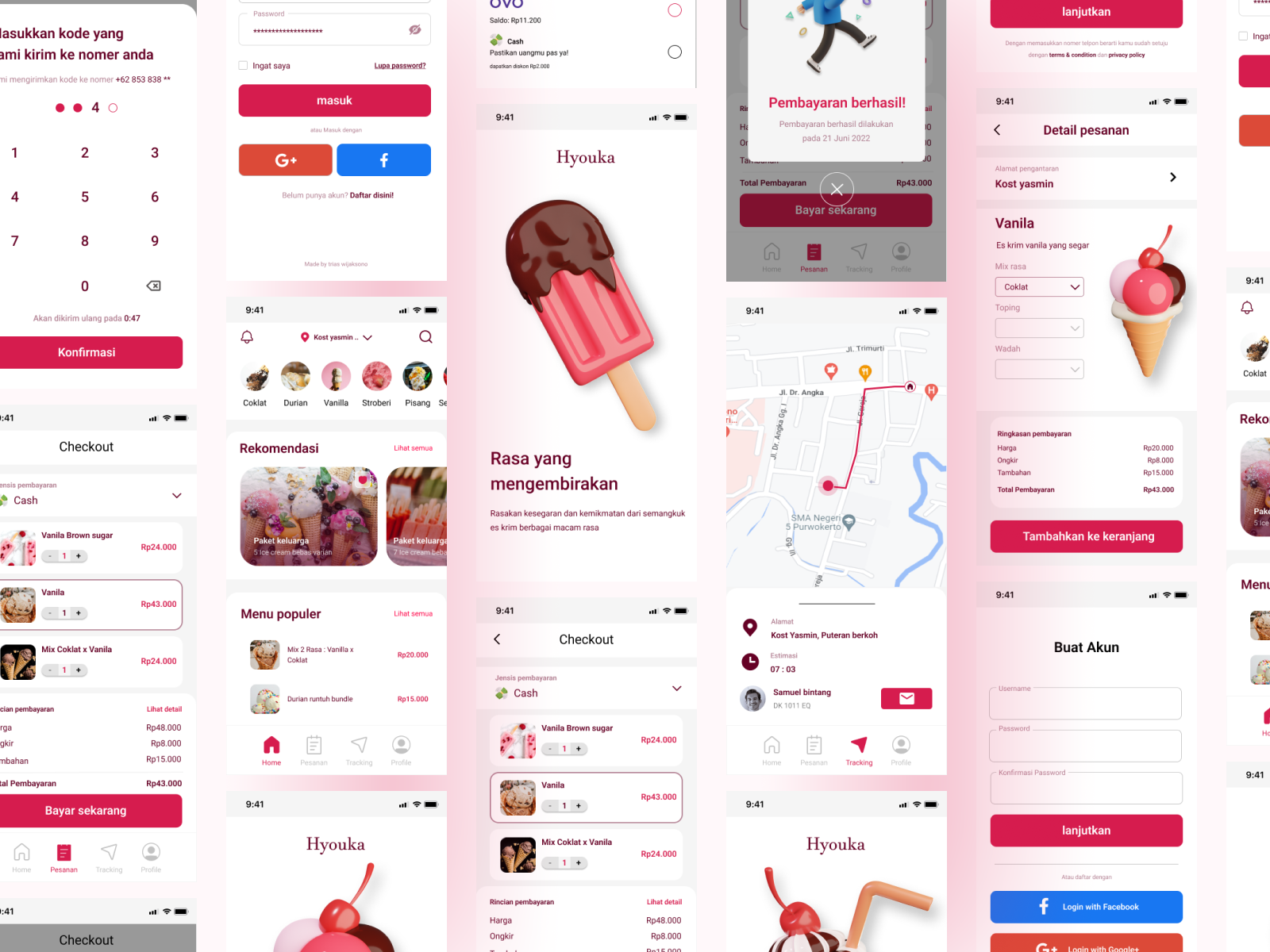All pages of ice cream store app