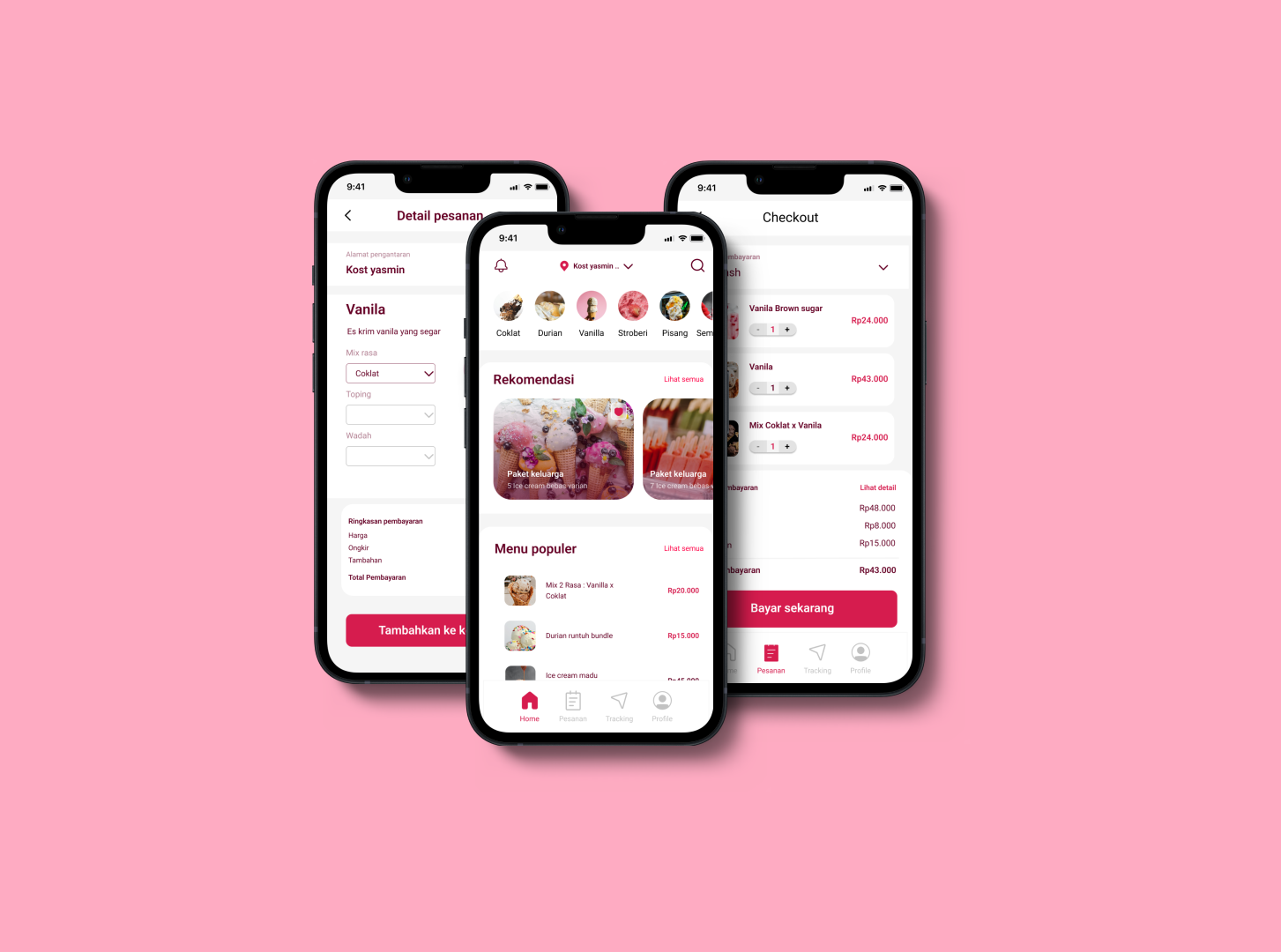 Screenshot of ice cream app pages