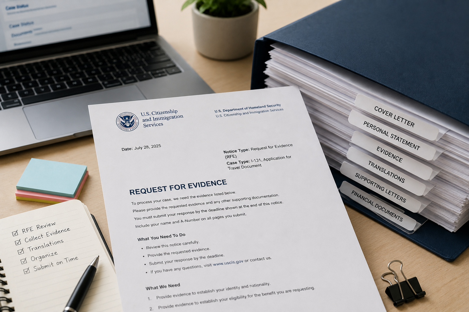 Підготовка документів та доказів для відповіді на RFE від USCIS