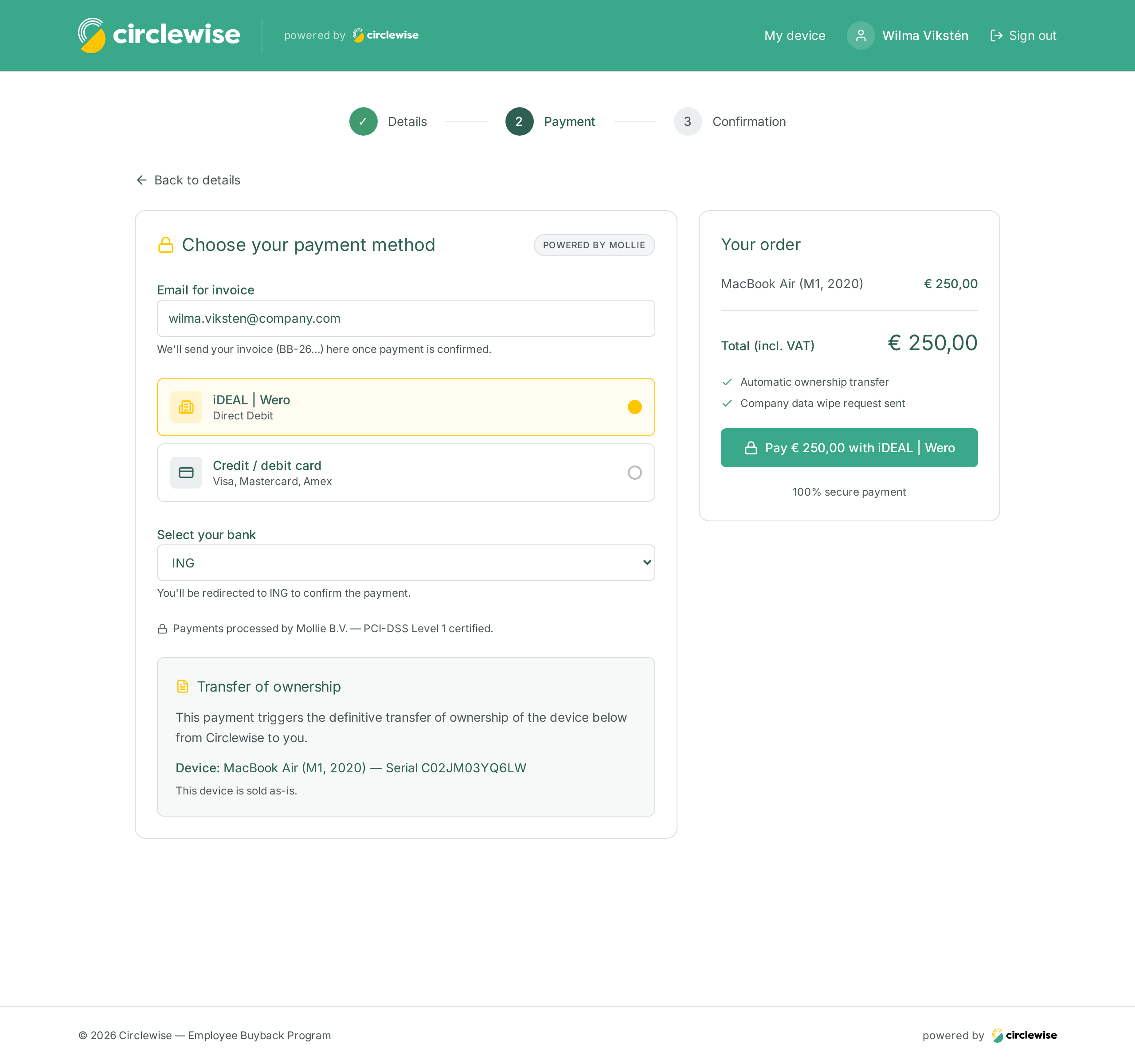 Circlewise Buyback Portal Payment Page