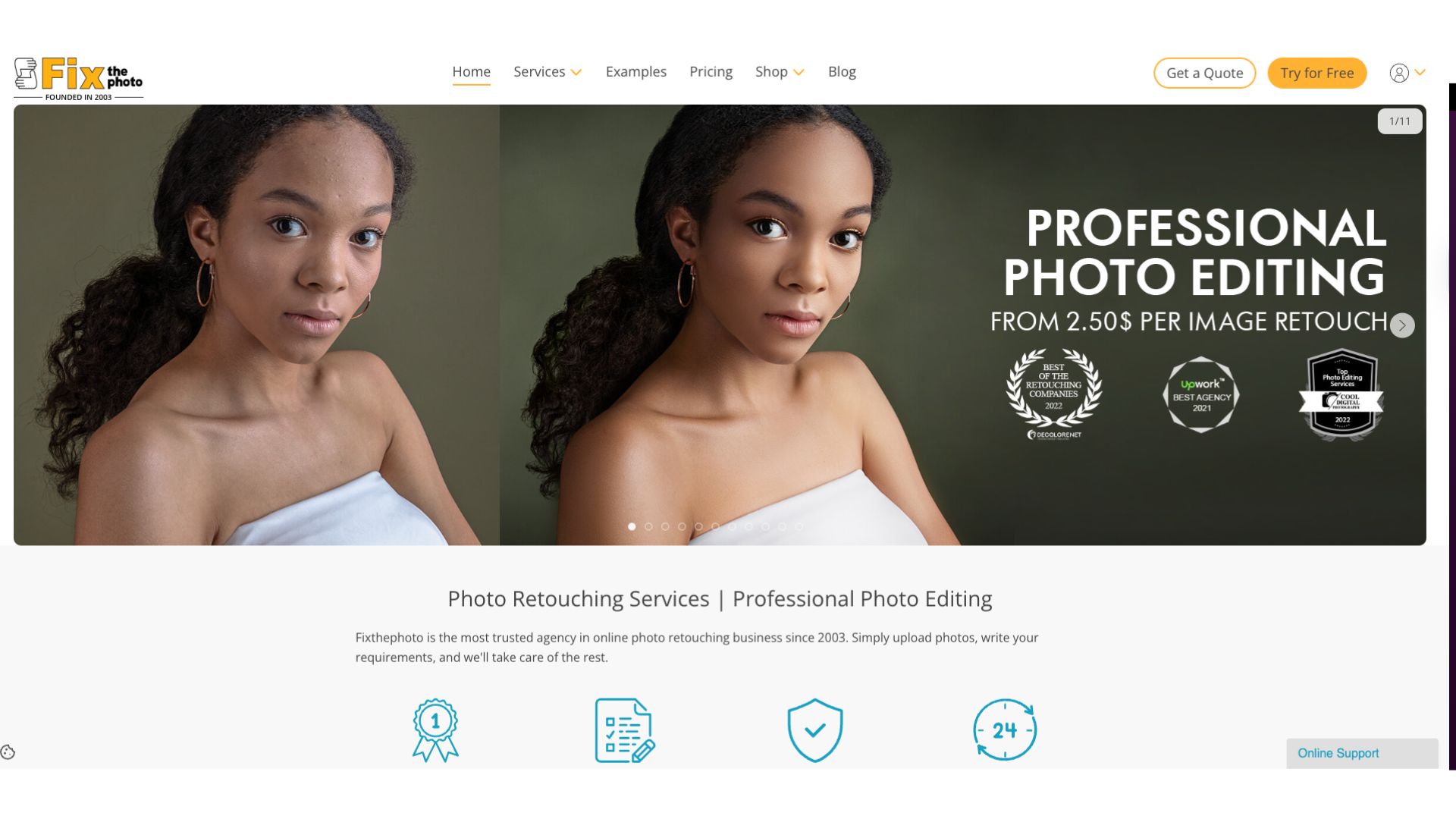 FixThePhoto homepage screenshot
