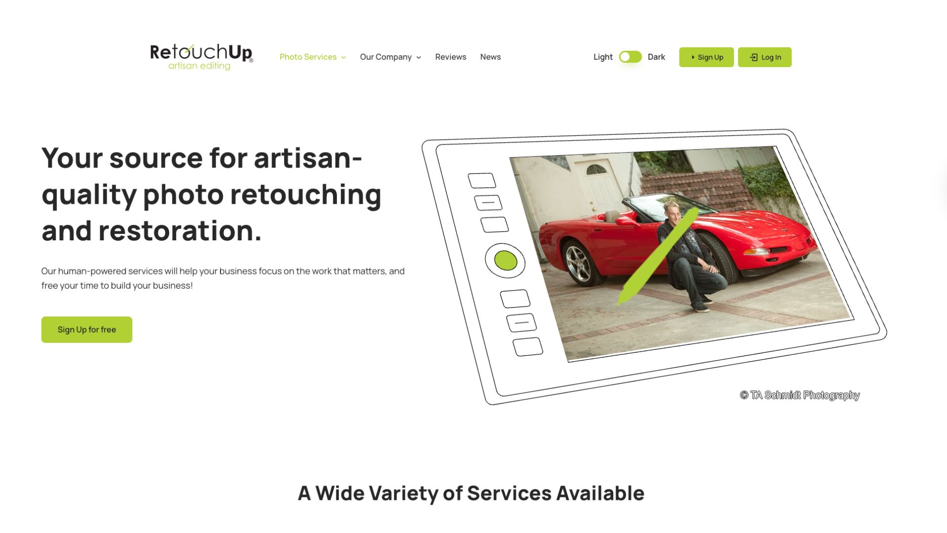 retouch up homepage screenshot