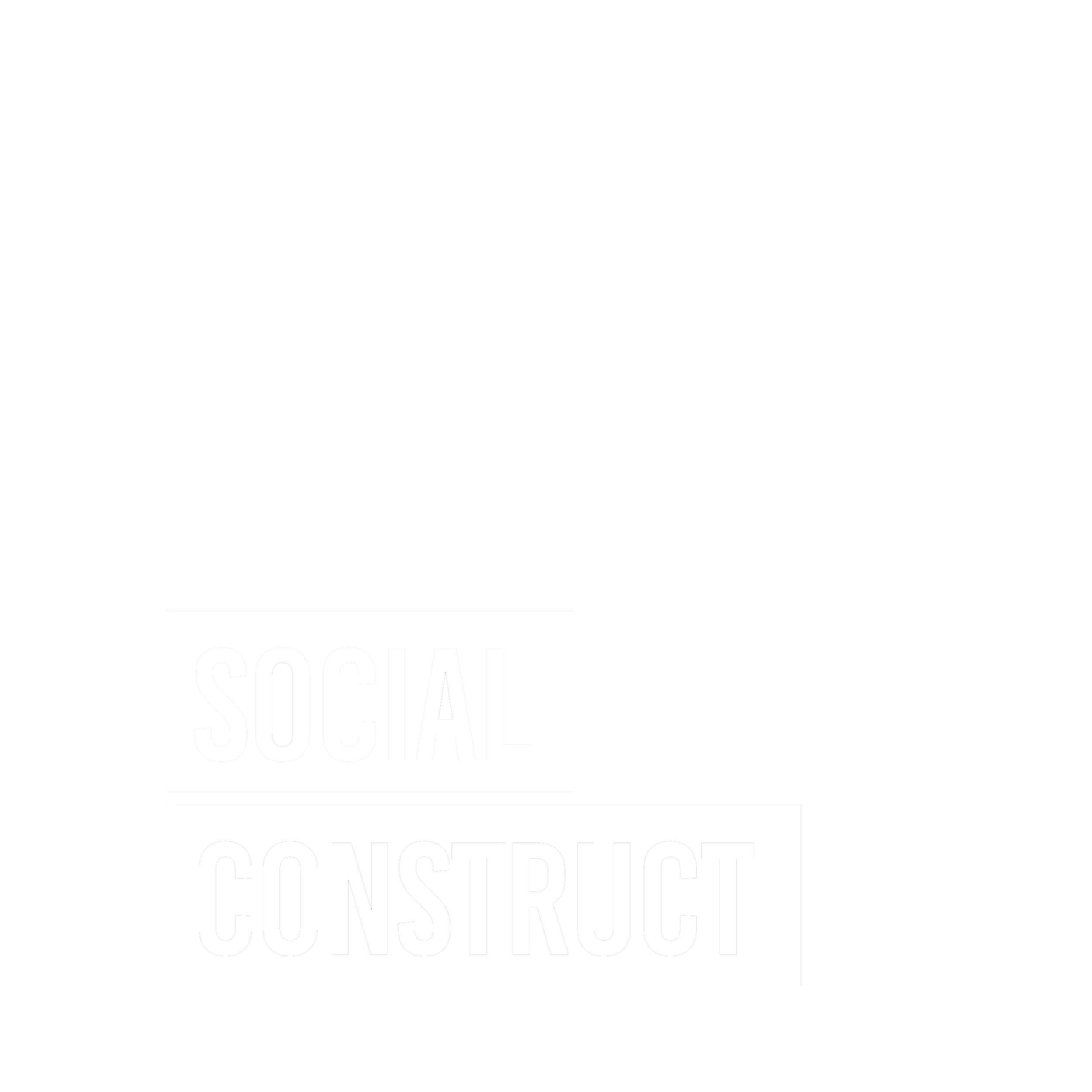 White toolbox with a hammer, screwdriver, and wrench above the text 'Social Construct'.