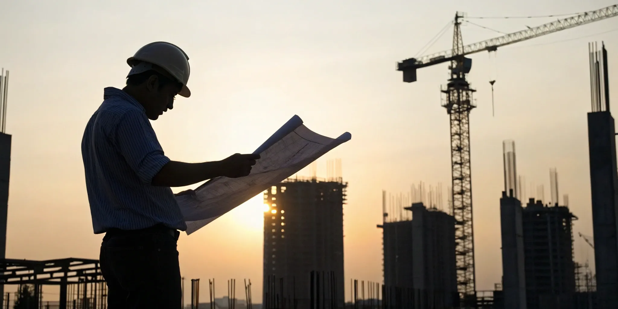 Commercial construction blueprint review.