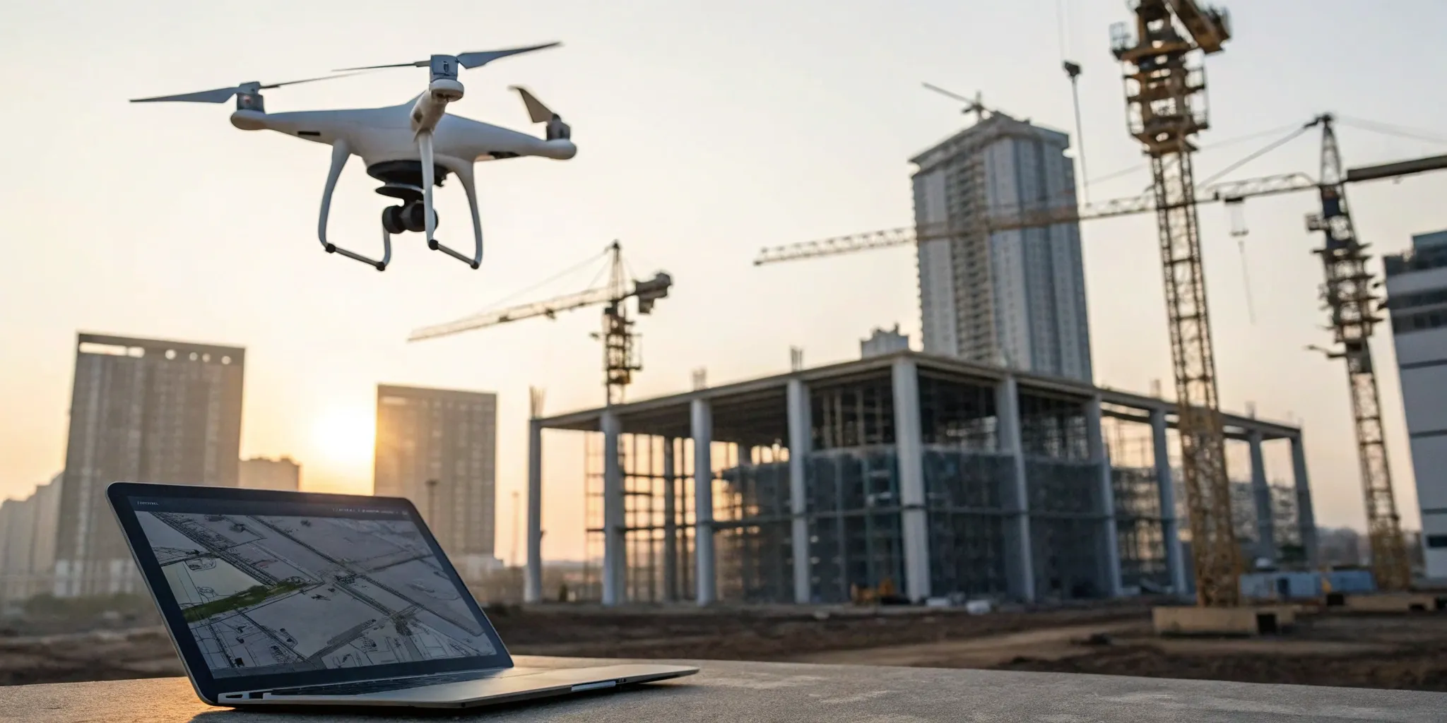 AI-powered drone surveys construction site.