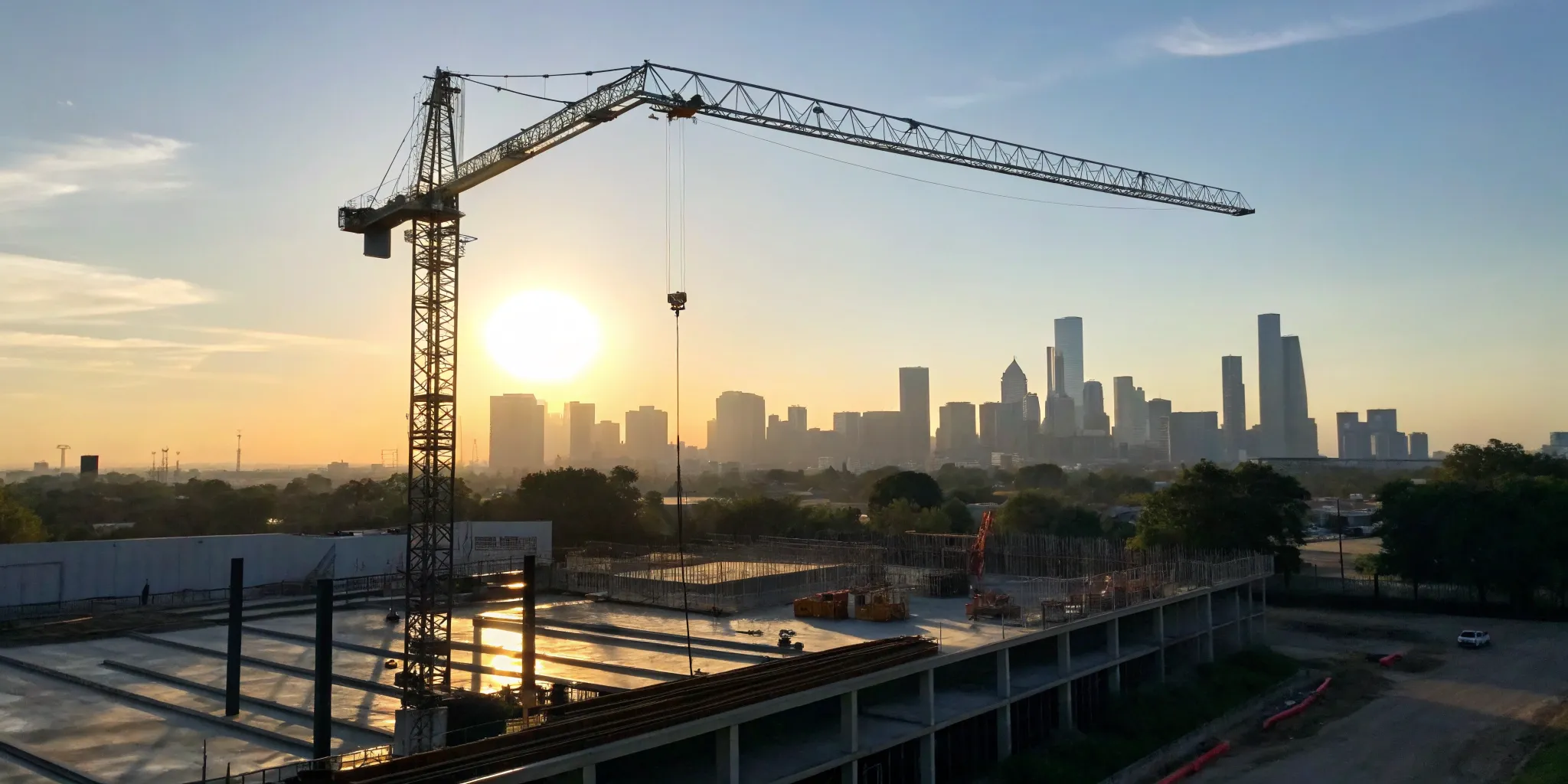 Houston industrial project with crane.