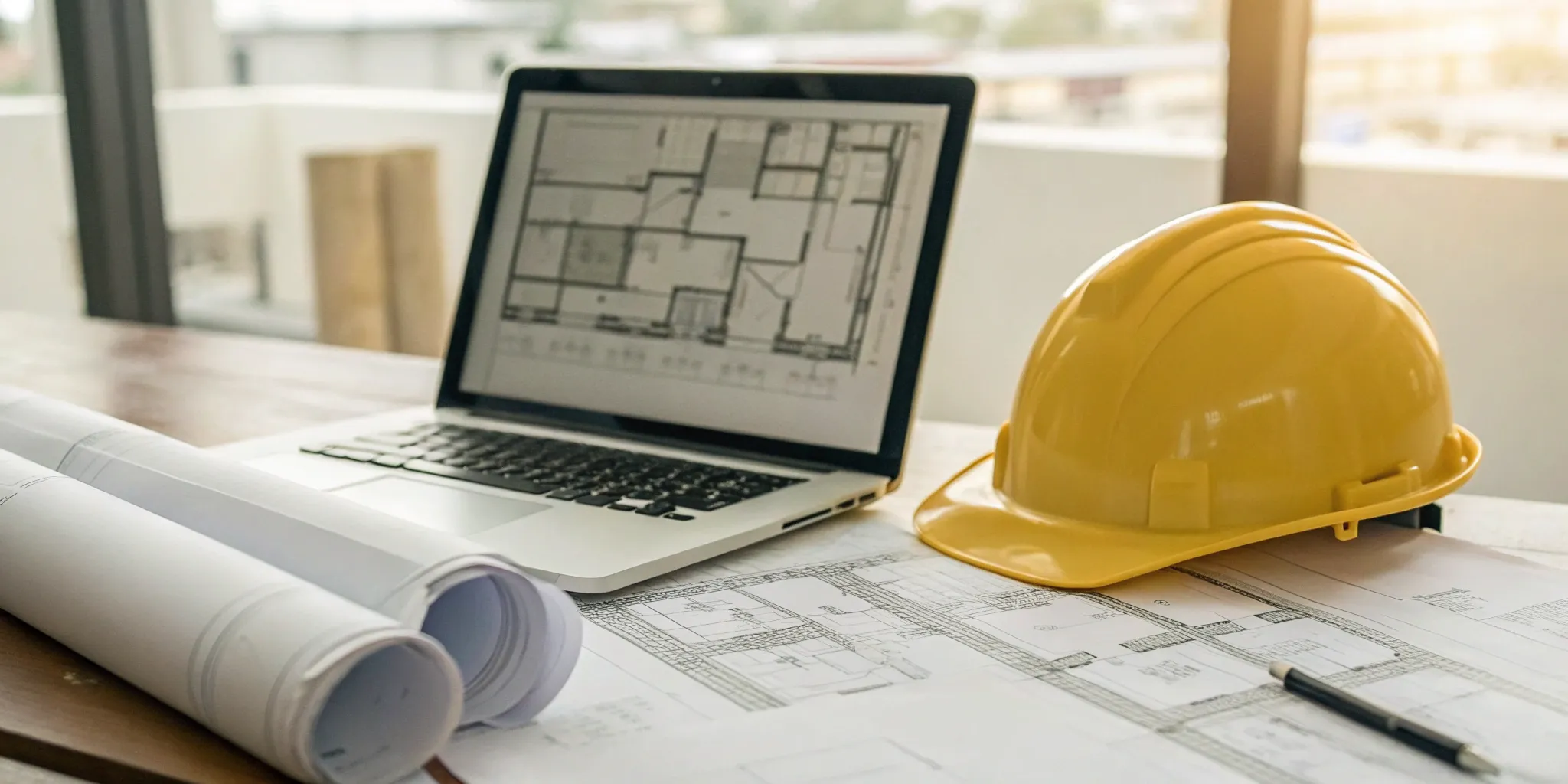 Construction risk analysis software on a laptop.