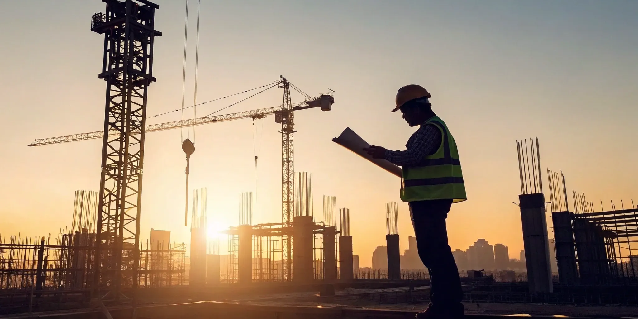 San Antonio subcontractor reviews blueprints at sunrise.