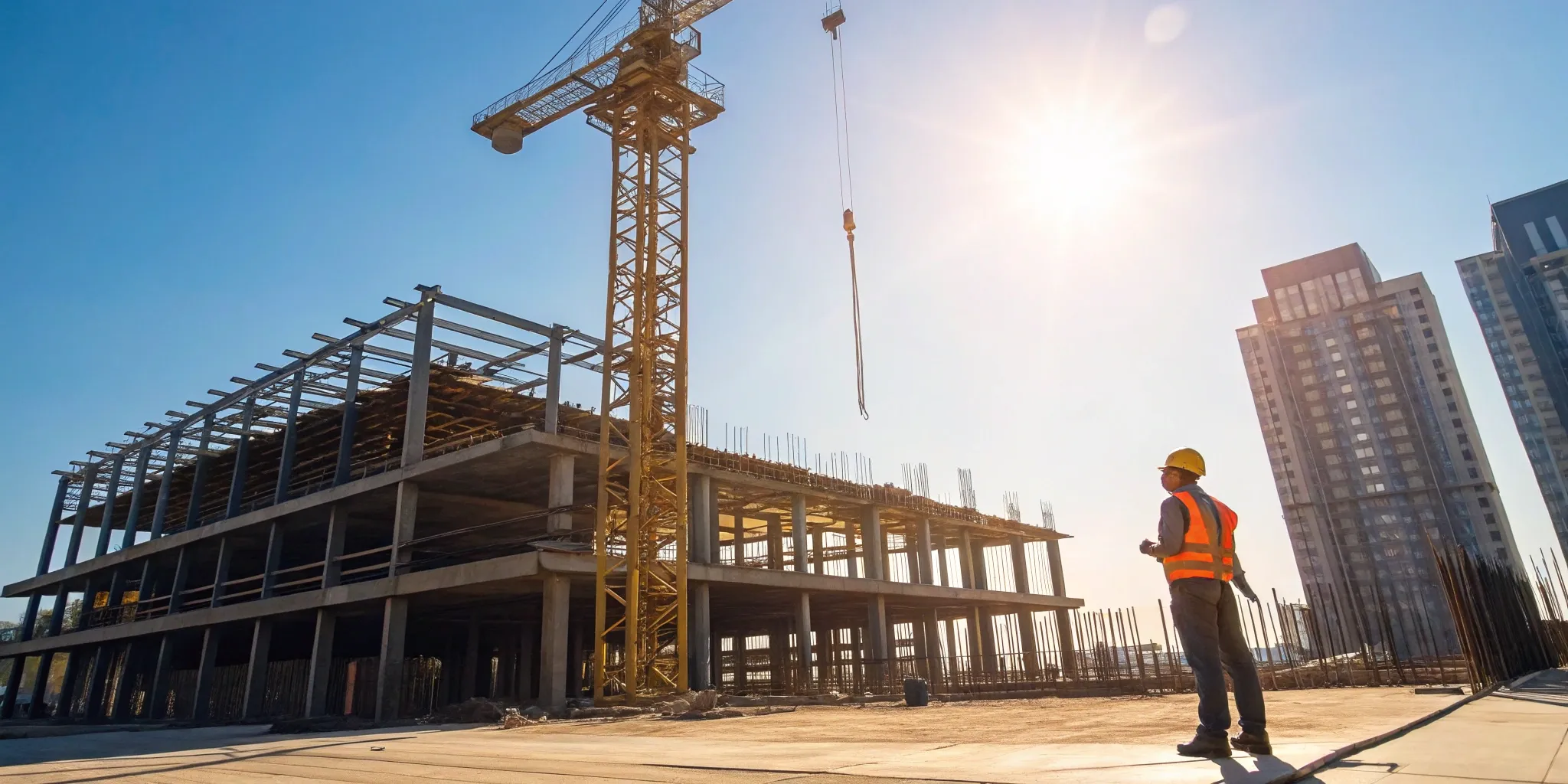 Construction worker on Texas job site.