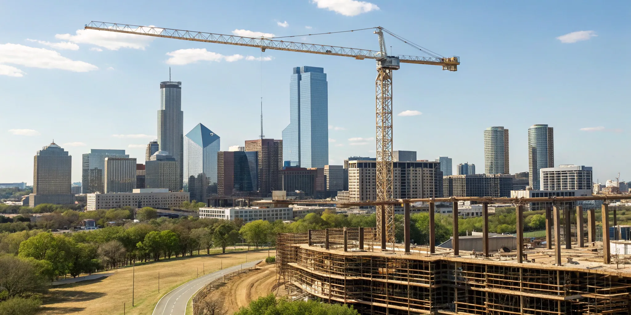 Fort Worth commercial construction project with crane.