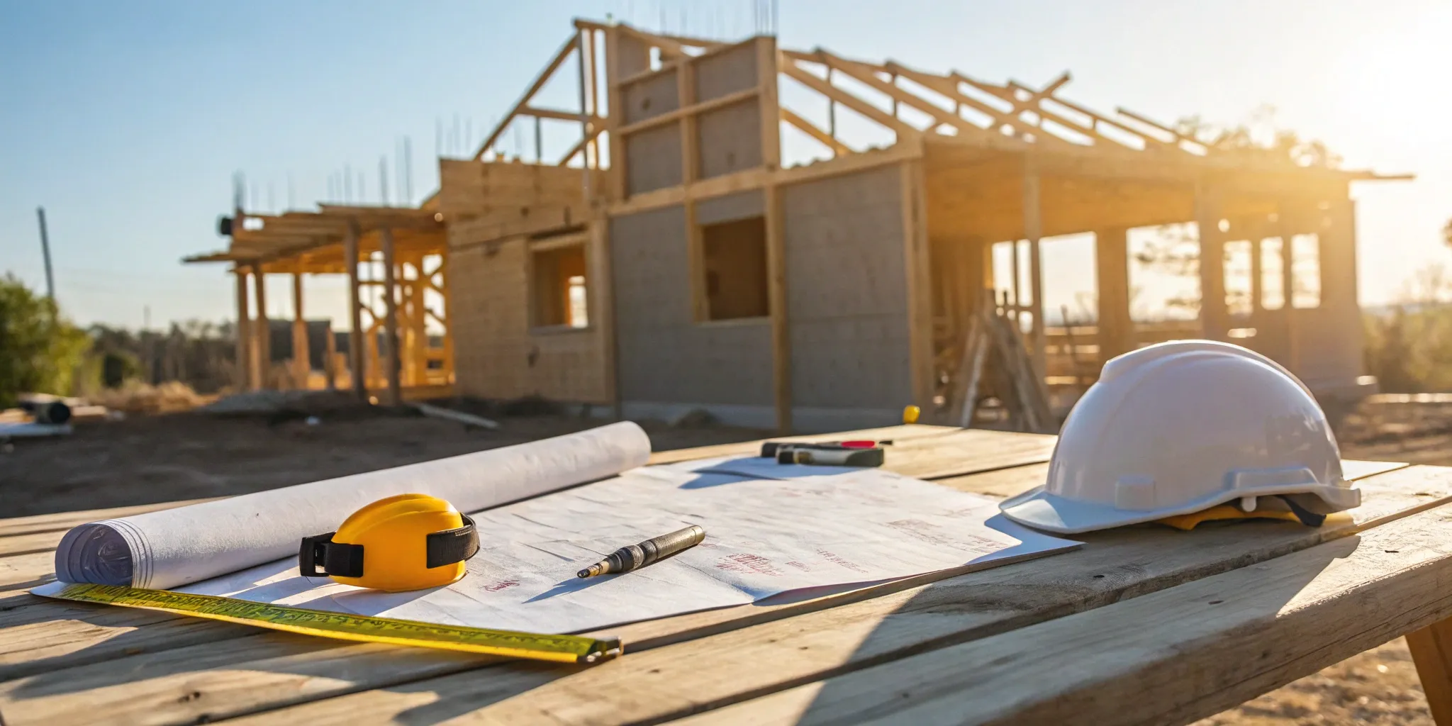 Starting a construction business in Texas with a hard hat and blueprints.