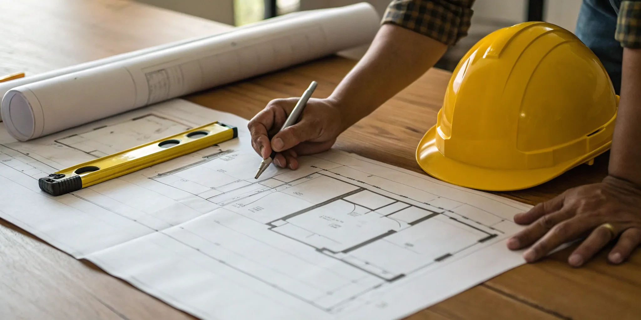 An architect reviewing plans for a commercial building permit in Texas.