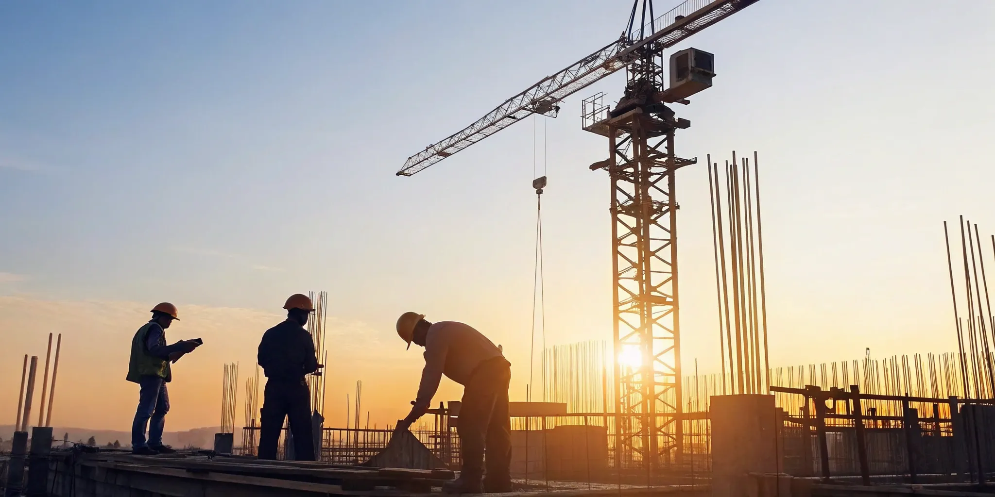 Construction project at sunrise, a successful job secured by improving the company's win rate.