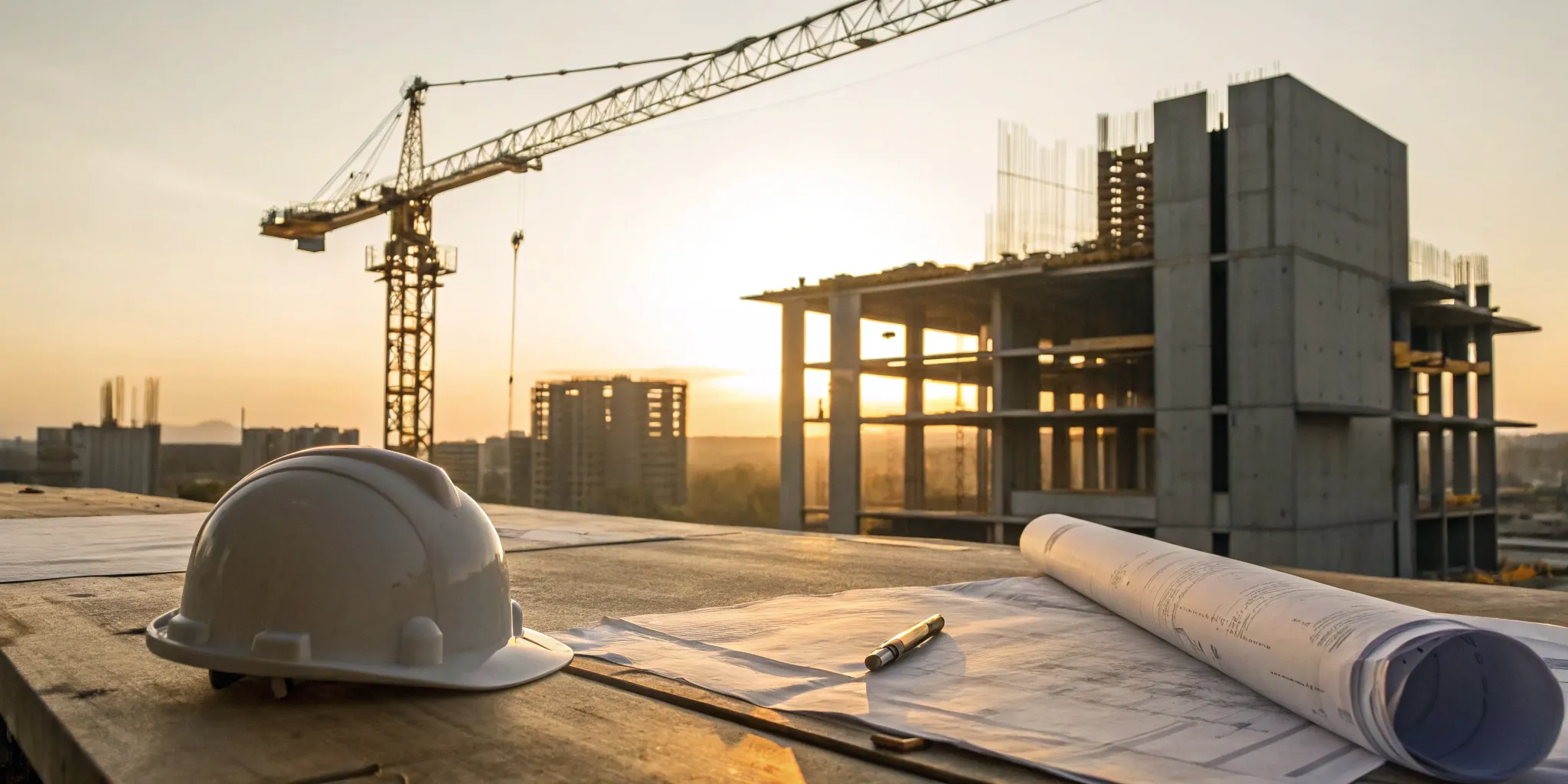 A construction project with blueprints, sourced from one of the top construction lead services.