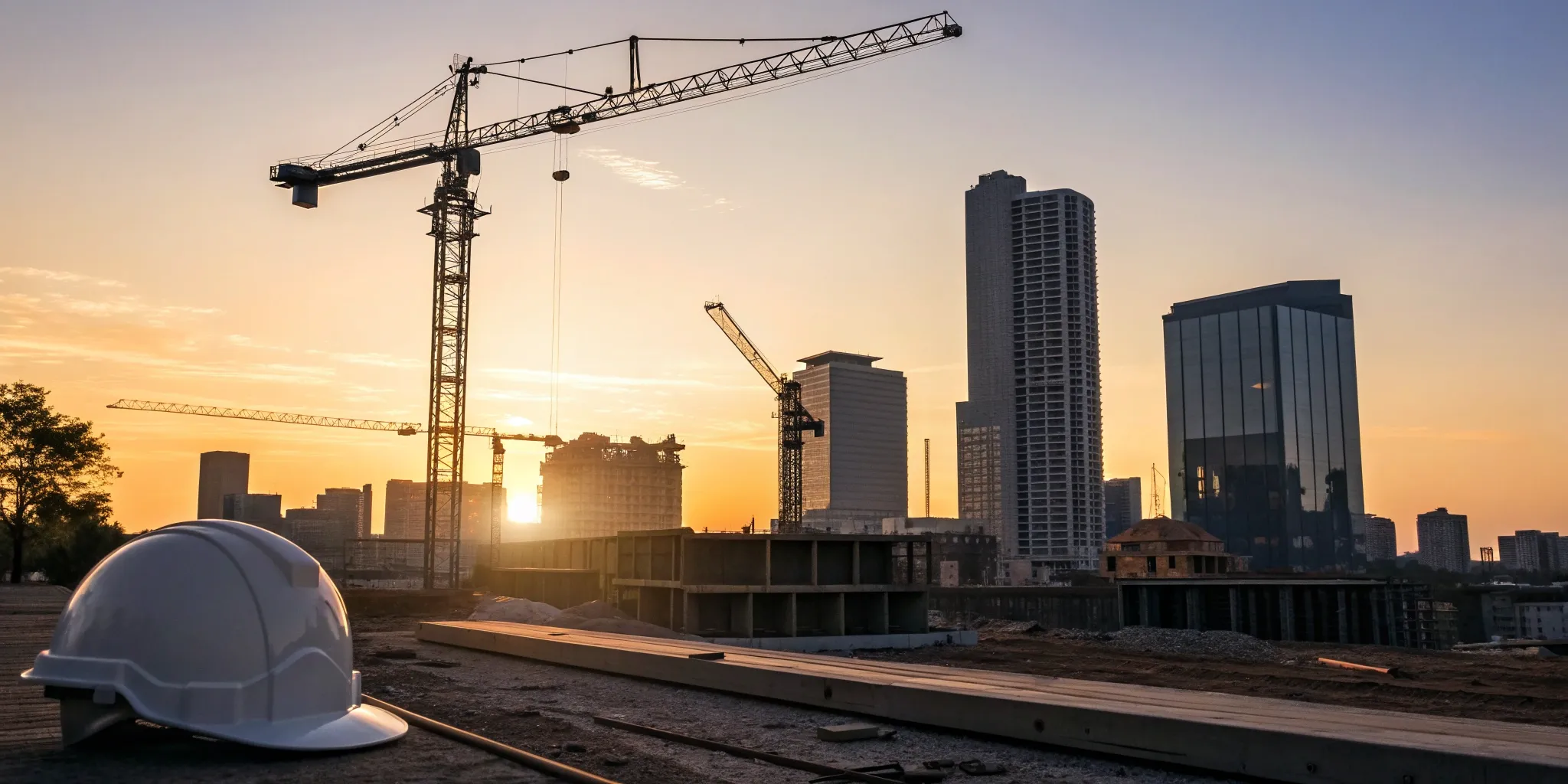Cranes over the skyline working on major Fort Worth construction projects at sunset.