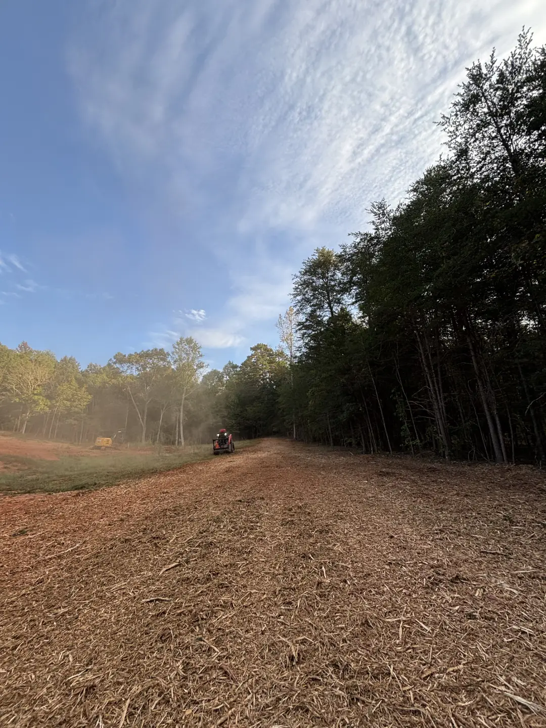 Brush removal performed using forestry mulching skid steer