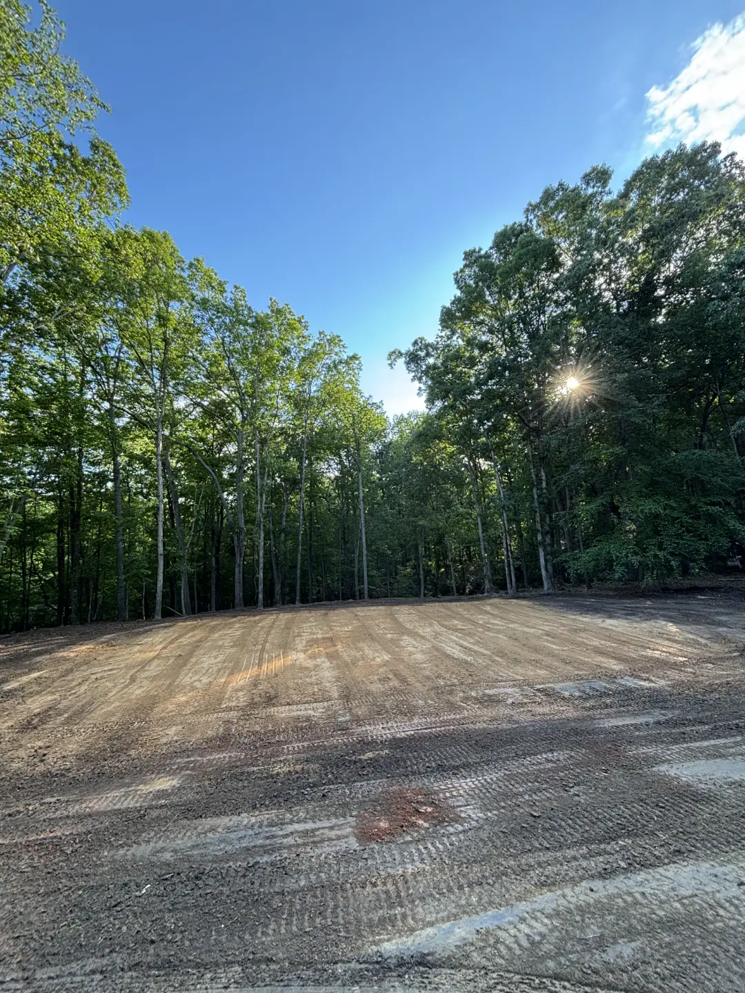 Graded pad prepared for home construction with privacy trees