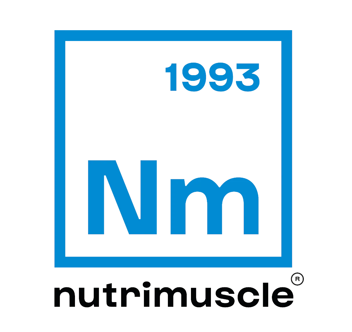 Logo Nutrimuscle avec un carré bleu contenant les lettres Nm et l'année 1993 en haut à droite.